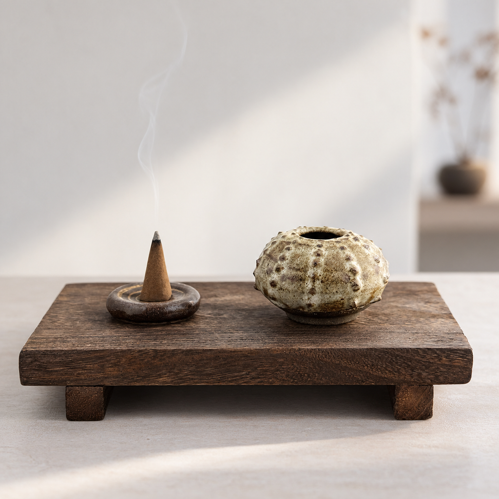 Oursin en grès noir African Stone – Émail blanc pyrité brillant