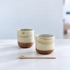 Duo de tasses à café en Grès rouge de récolte du massif de l’Esterel - Émail blanc mat opaque et vanille sablé - Wabi-Sabi