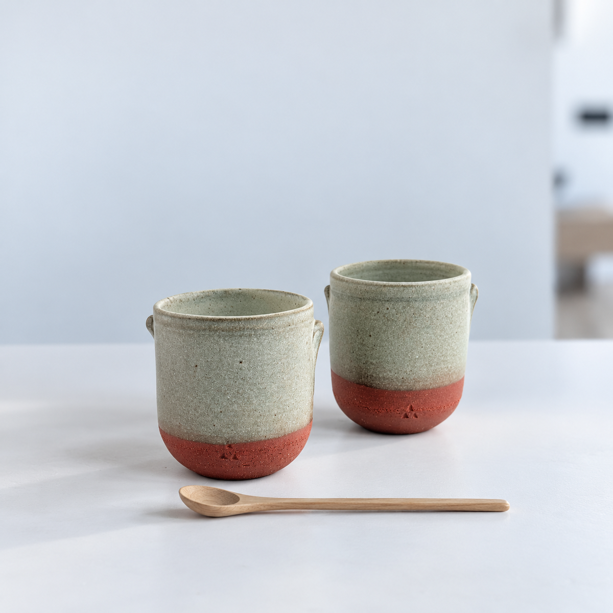 Duo de tasses à café en Grès rouge de récolte du massif de l’Esterel - Émail de Faïence- Wabi-Sabi