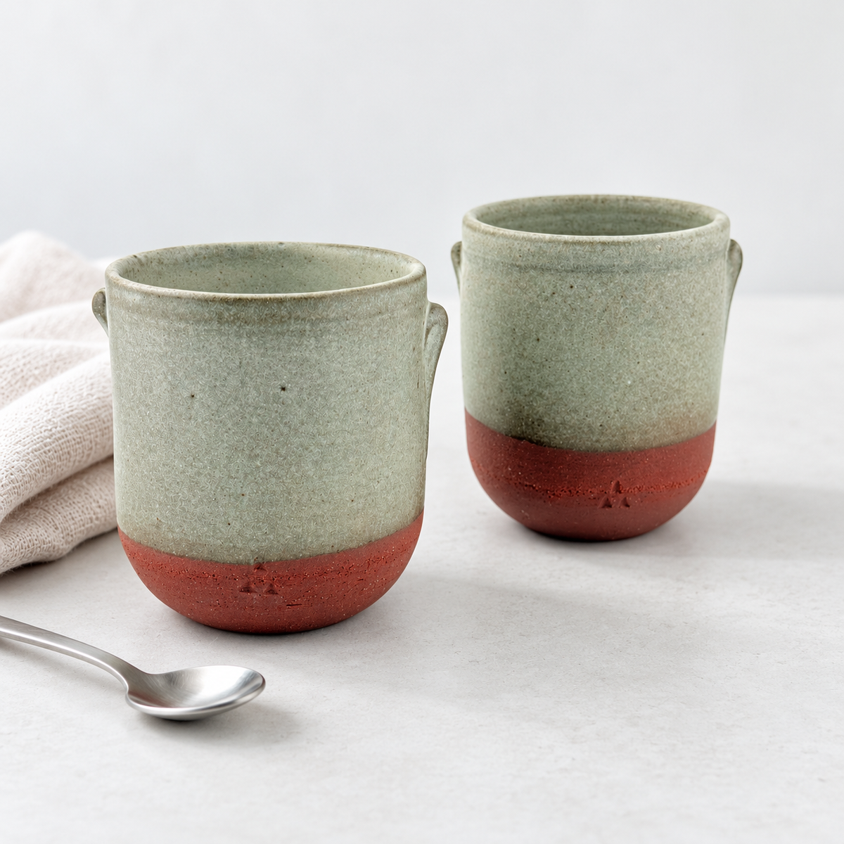 Duo de tasses à café en Grès rouge de récolte du massif de l’Esterel - Émail de Faïence- Wabi-Sabi