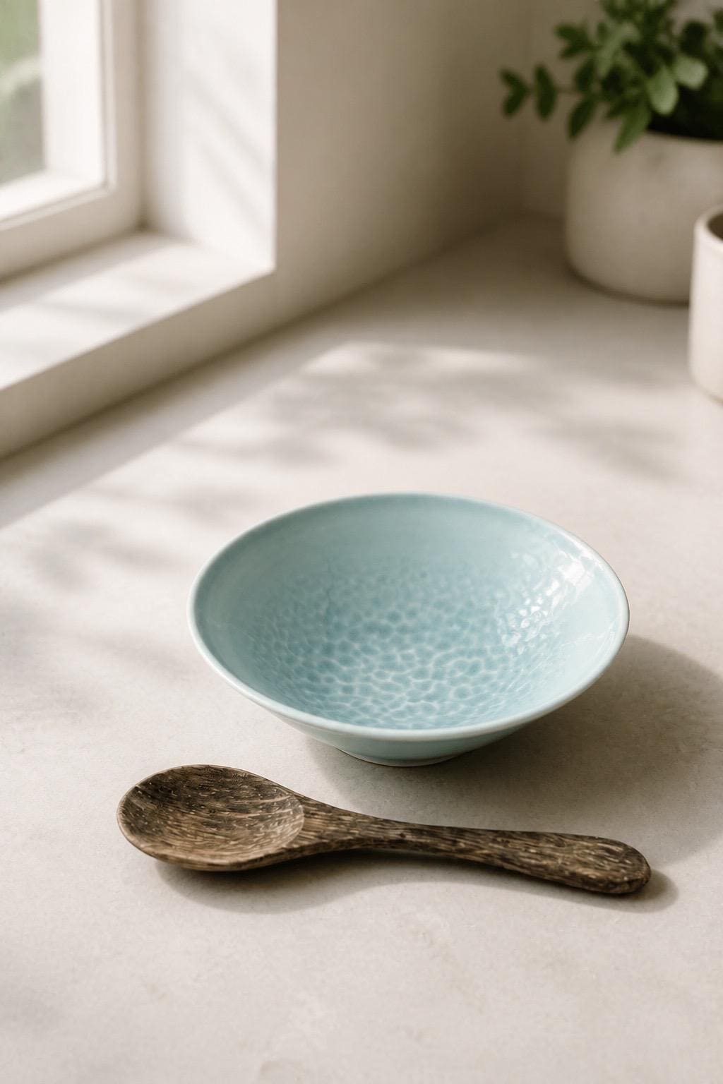 Assiette creuse en porcelaine céladon bleu-vert faite main – Terres.me – vue 3