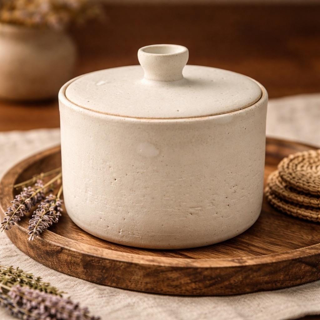 Boîte en céramique blanche en grès Saint-Amand, vue 1 sur 10, pièce artisanale façonnée à la main par Terresme.