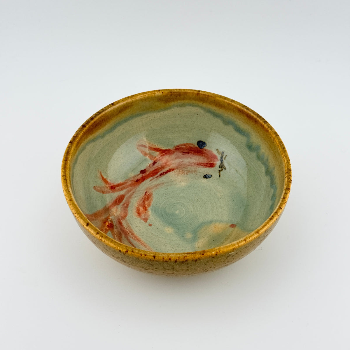 Bol en grès porcelainique à décor de carpe peint à la main, vue de dessus