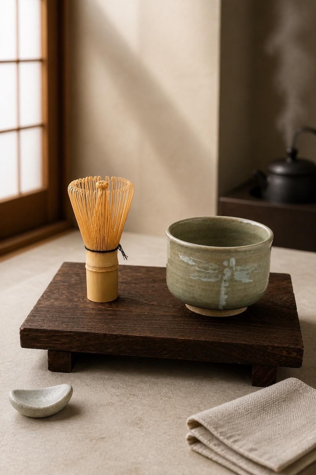 Bol Matcha céladon avec libellule, chawan en grès fait main par Terresme — vue 3 sur 10.