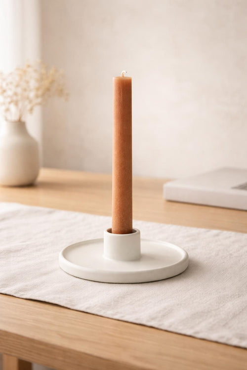 Bougeoir blanc ÉPURE en céramique minimaliste, fait main par Terresme — vue 2 sur 10.