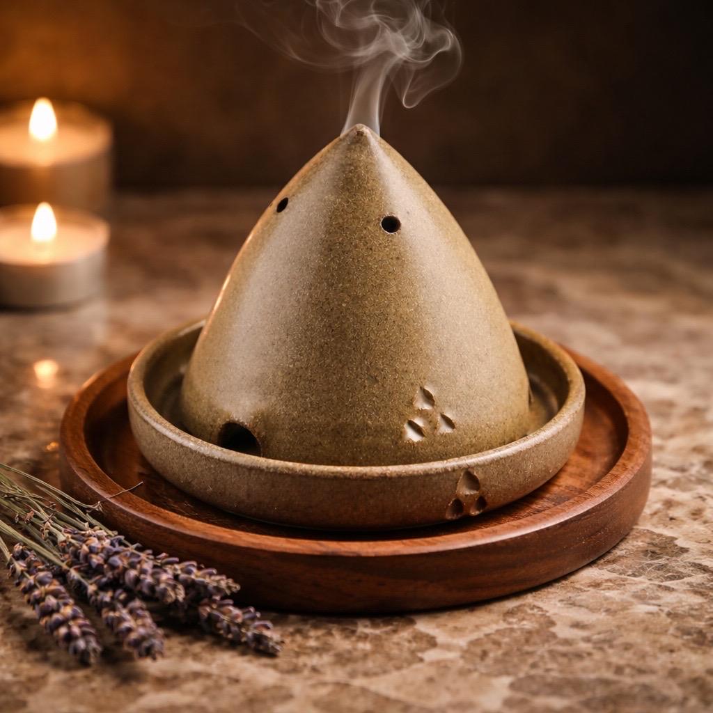 Brûle-encens Moka en grès rouge de Bourgogne, finition satinée et forme artisanale épurée, Terres.me.