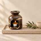 Brûleur d’huile essentielle artisanal en grès émaillé Tenmoku, céramique japandi Terres.me