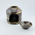 Brûleur d’huile essentielle artisanal en grès émaillé Tenmoku, céramique japandi Terres.me