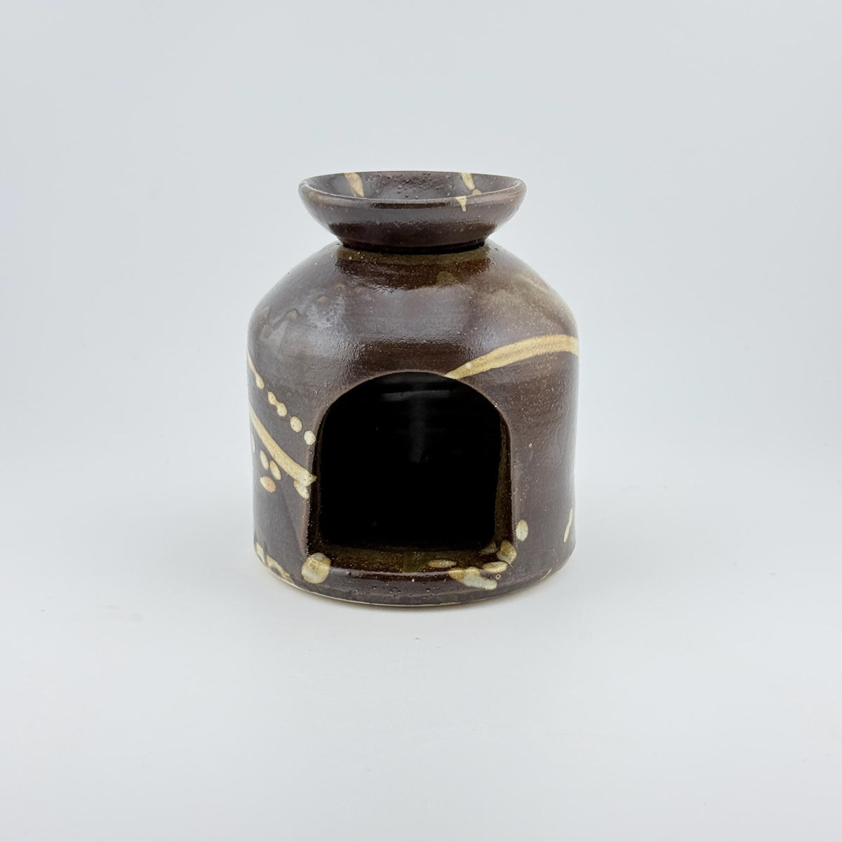 Brûleur d’huile essentielle artisanal en grès émaillé Tenmoku, céramique japandi Terres.me