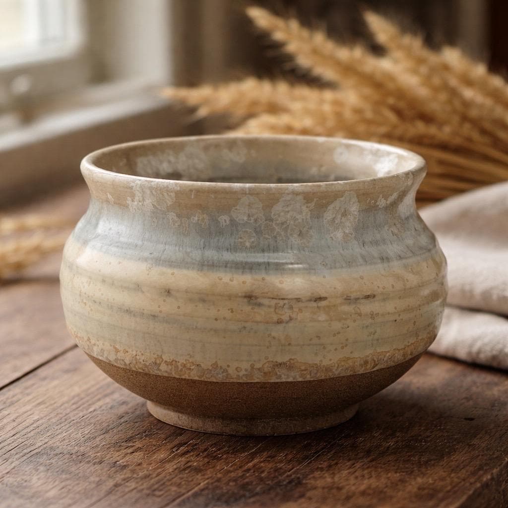 Cache-pot en grès caramel Toffee à effet cristallisé, vue 3 sur 10, céramique wabi-sabi façonnée à la main par Terresme.