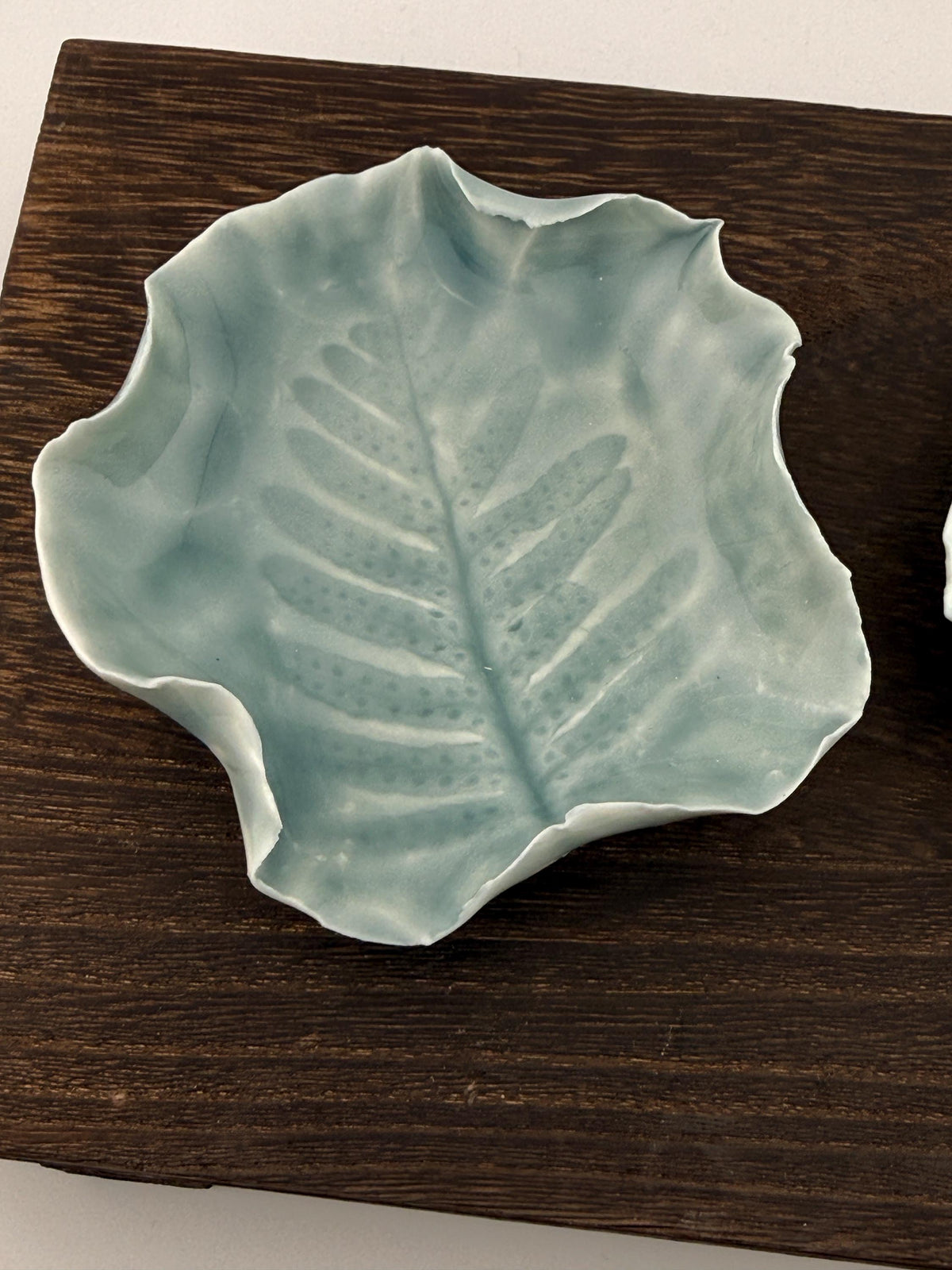 Coupelle en grès porcelainique avec impression de fougère, vue 5 sur 10, pièce unique artisanale façonnée par Terresme.