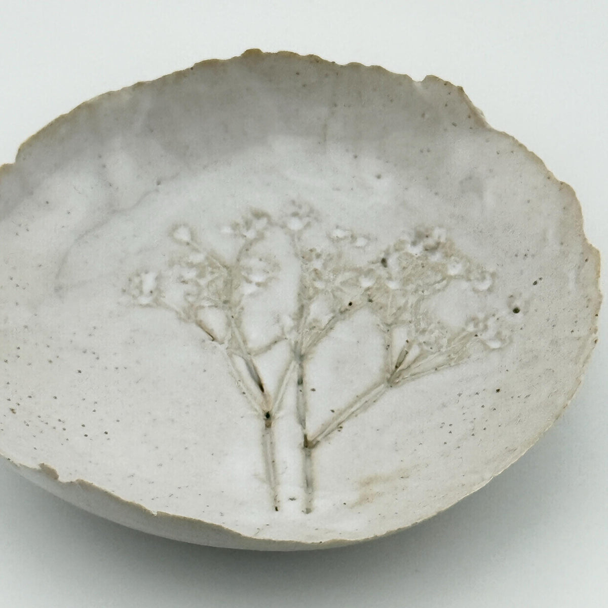 Coupelle blanche en grès et sable de Sardaigne avec impression de gypsophile, faite main par Terres.me