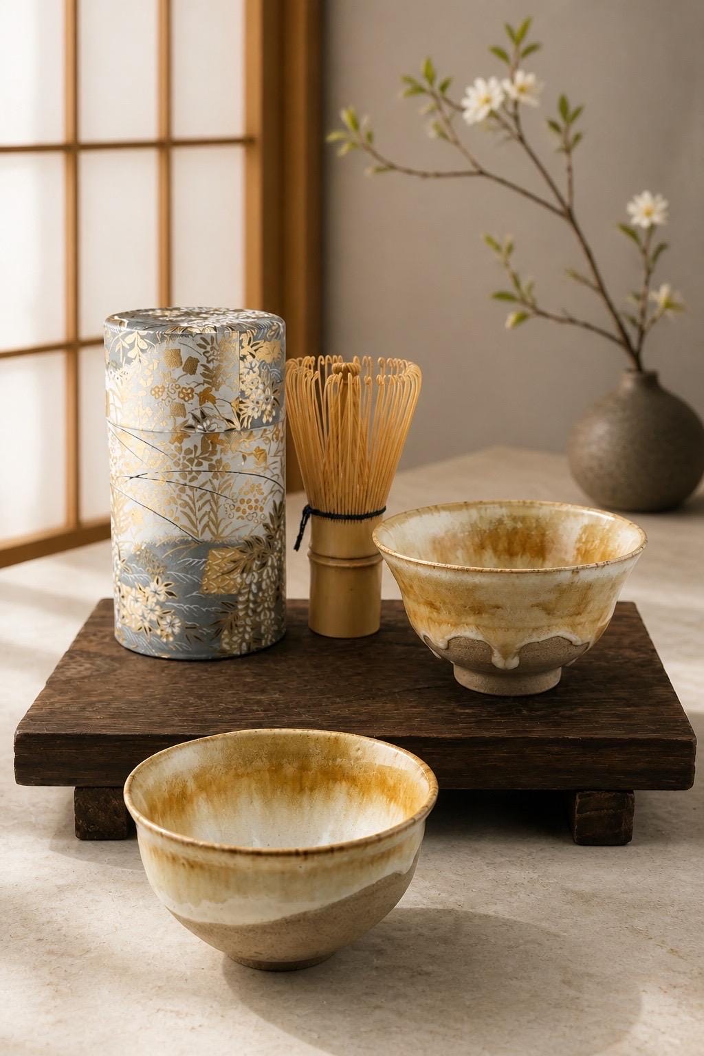Duo de chawan en grès caramel Toffee, vue 2 sur 10, bols matcha wabi-sabi façonnés à la main par Terresme.