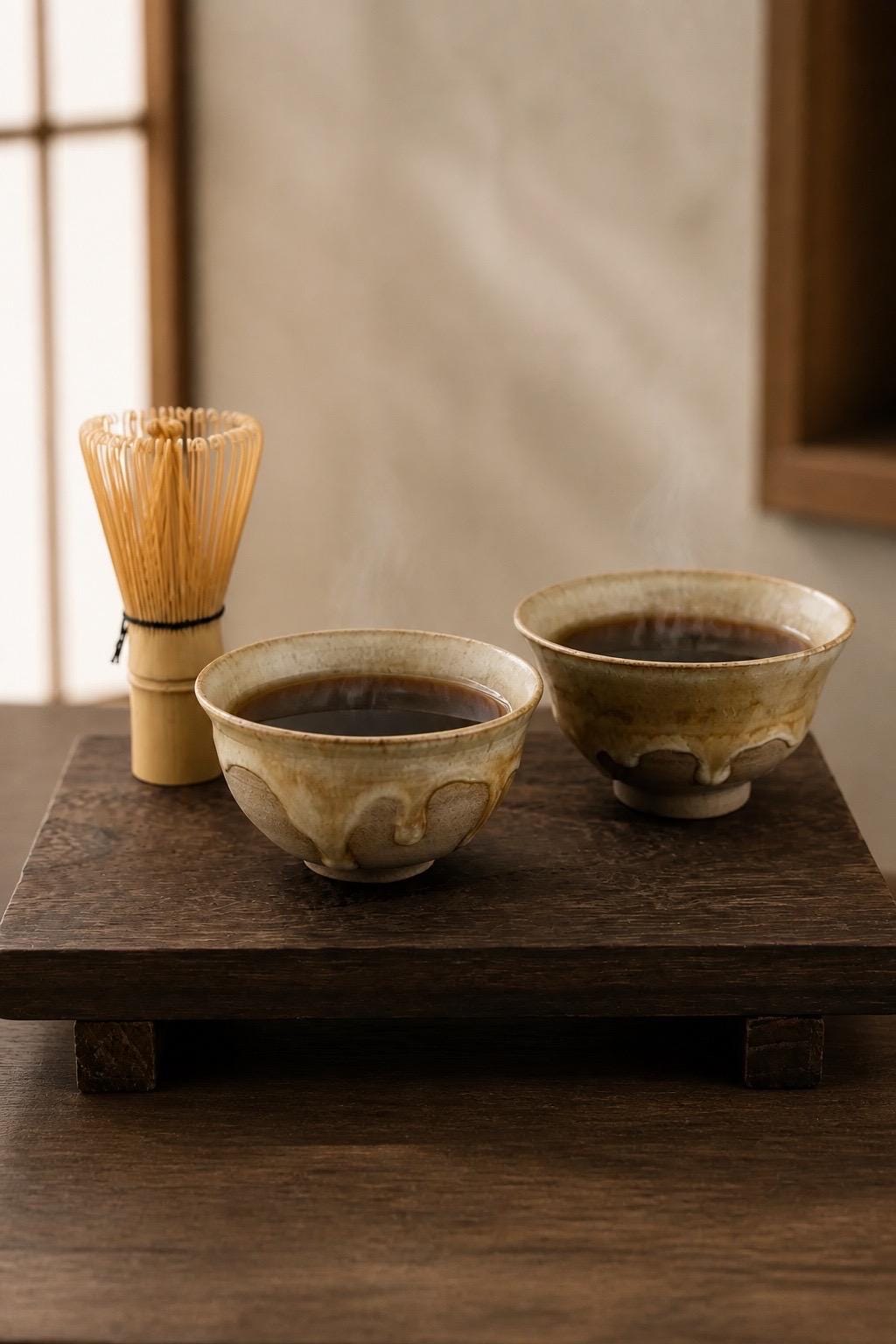 Duo de chawan en grès caramel Toffee, vue 3 sur 10, bols matcha wabi-sabi façonnés à la main par Terresme.