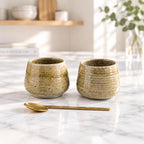 Duo de tasses espresso artisanales en grès et sable de Sardaigne, émail miel brillant – Terres.me