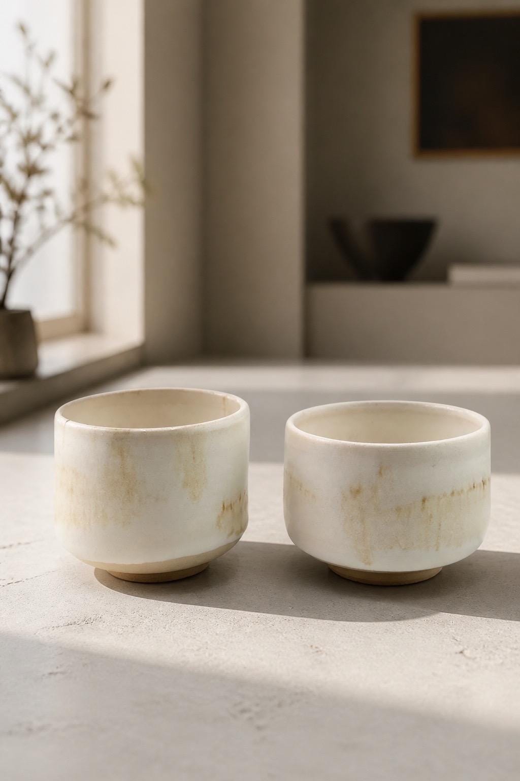 Duo de tasses en grès porcelainique blanc YUKI NO HANA, façonnées à la main par Terresme — vue 2 sur 8.