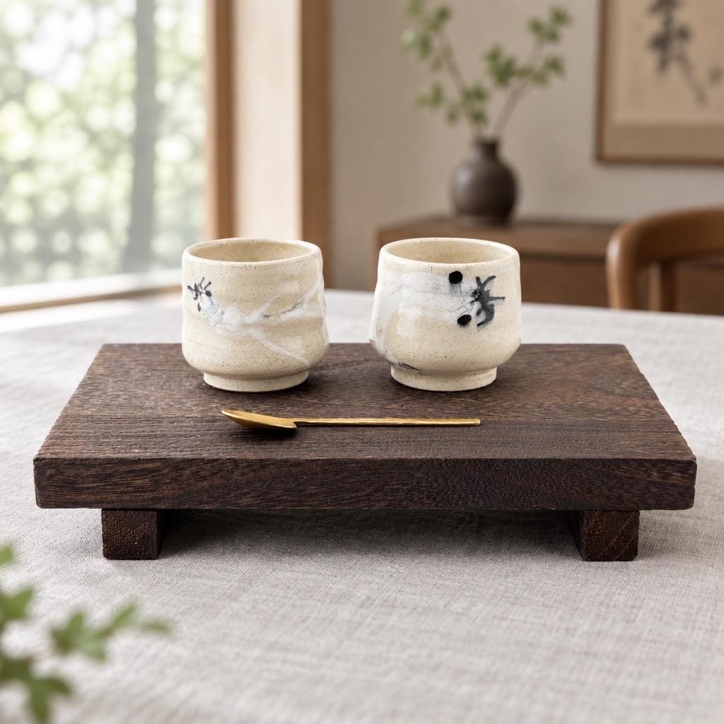 Duo de yunomi japonais en grès avec décor peint à la main en porcelaine, création artisanale Terres.me