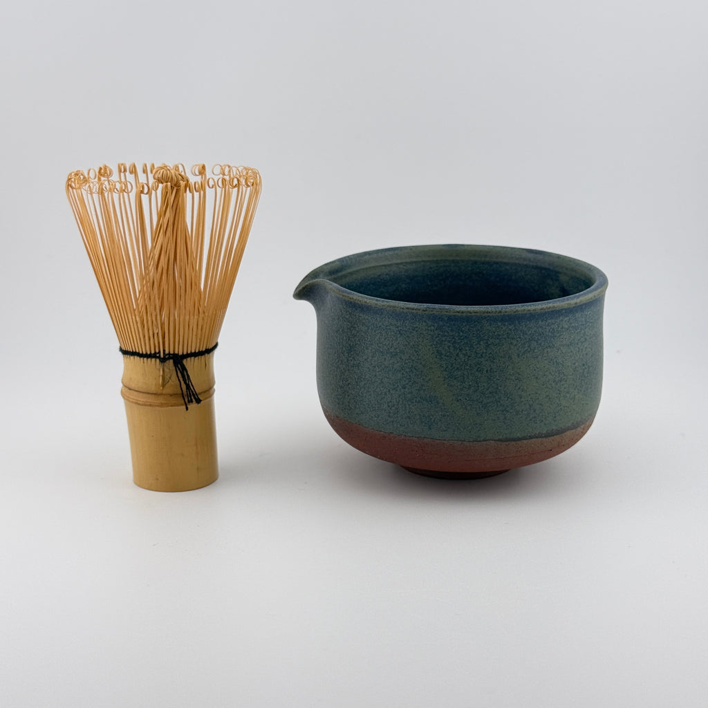 Katakuchi en grès rouge de récolte - Théière artisanale - Bleu satiné Isara - Cérémonie du thé wabi-sabi
