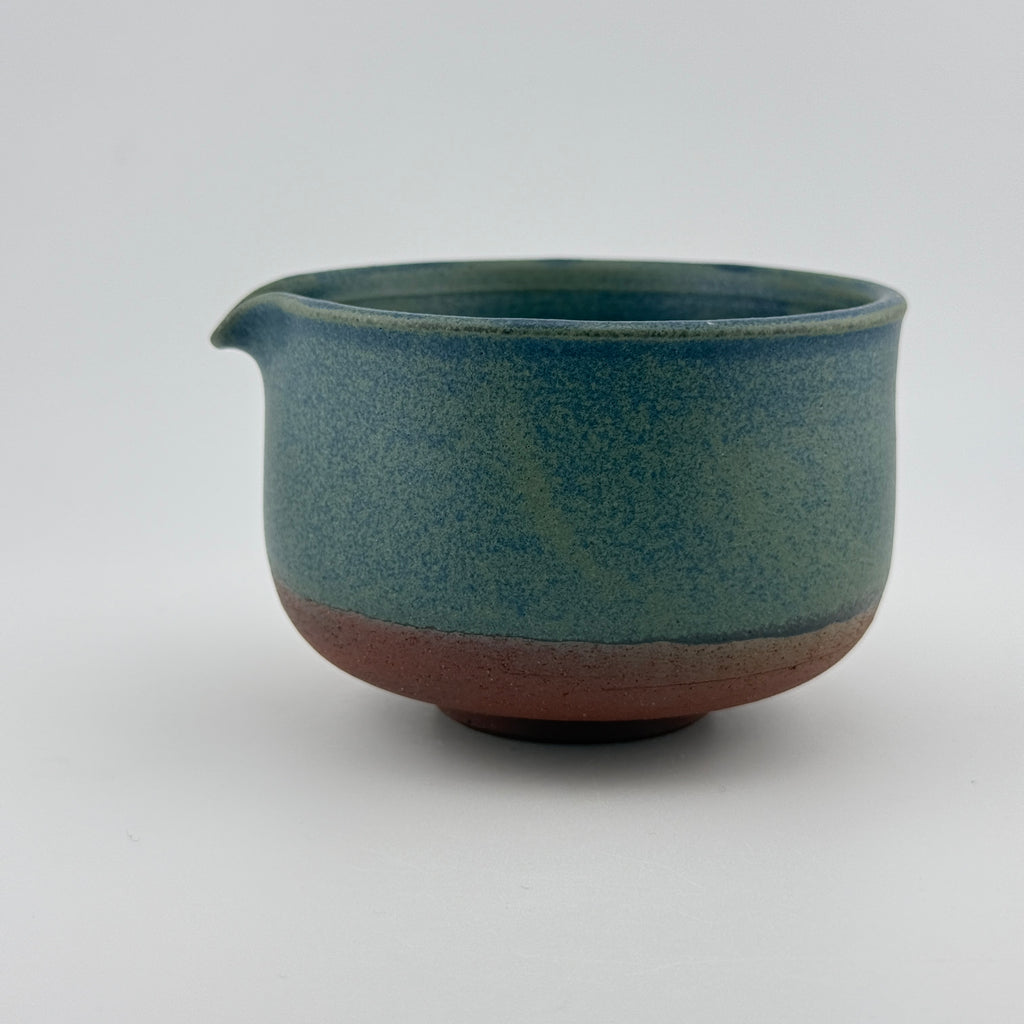 Katakuchi en grès rouge de récolte - Théière artisanale - Bleu satiné Isara - Cérémonie du thé wabi-sabi