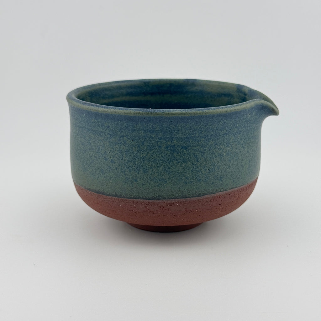 Katakuchi en grès rouge de récolte - Théière artisanale - Bleu satiné Isara - Cérémonie du thé wabi-sabi