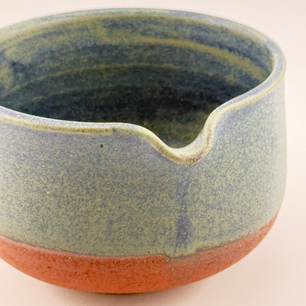 Katakuchi en grès rouge de récolte - Théière artisanale - Bleu satiné Isara - Cérémonie du thé wabi-sabi