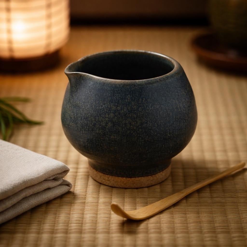 Katakuchi en grès avec émail bleu satiné Izara, fait main par Terresme — vue 2 sur 10.