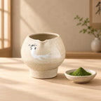 Katakuchi en grès et sable de Sardaigne avec décor poisson peint en porcelaine, céramique Terres.me