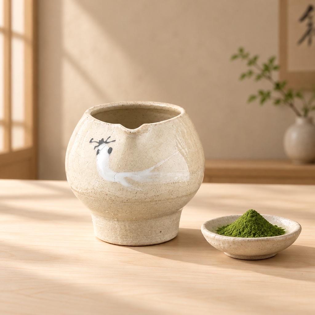 Katakuchi en grès et sable de Sardaigne avec décor poisson peint en porcelaine, céramique Terres.me