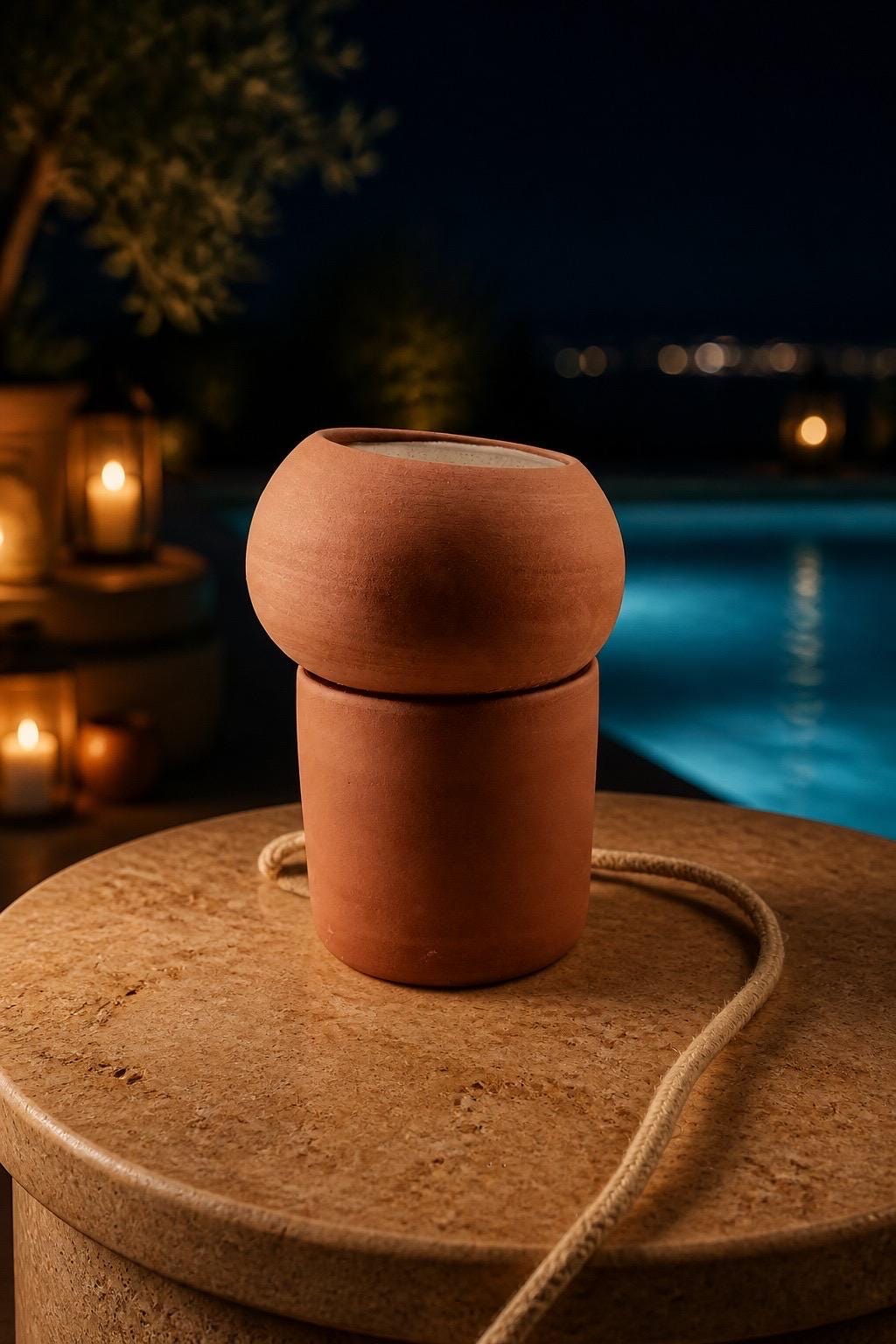 Lampe sculpturale en terre de Xing, vue 4 sur 10, luminaire artisanal en céramique brute façonné par Terresme.