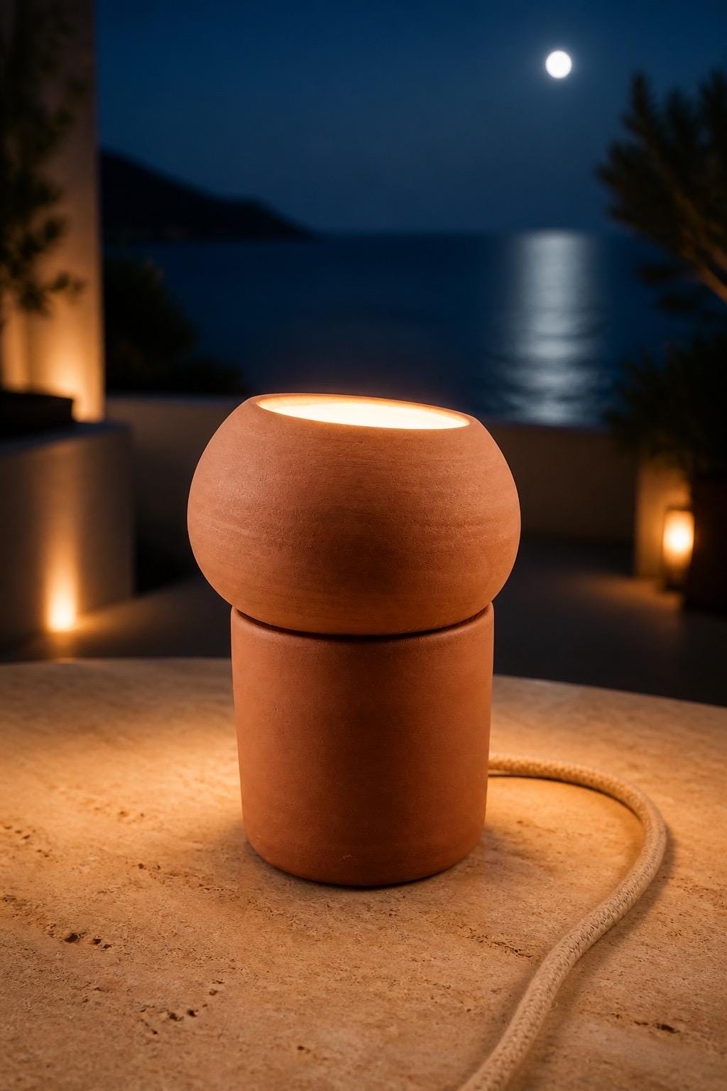 Lampe sculpturale en terre de Xing, vue 5 sur 10, luminaire artisanal en céramique brute façonné par Terresme.
