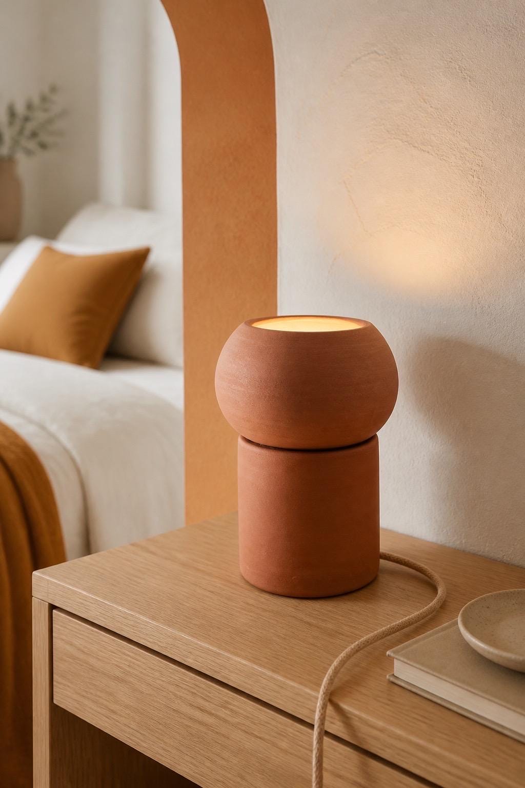 Lampe sculpturale en terre de Xing, vue 6 sur 10, luminaire artisanal en céramique brute façonné par Terresme.