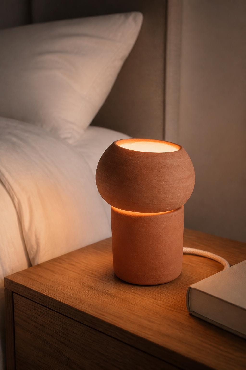 Lampe sculpturale en terre de Xing, vue 7 sur 10, luminaire artisanal en céramique brute façonné par Terresme.