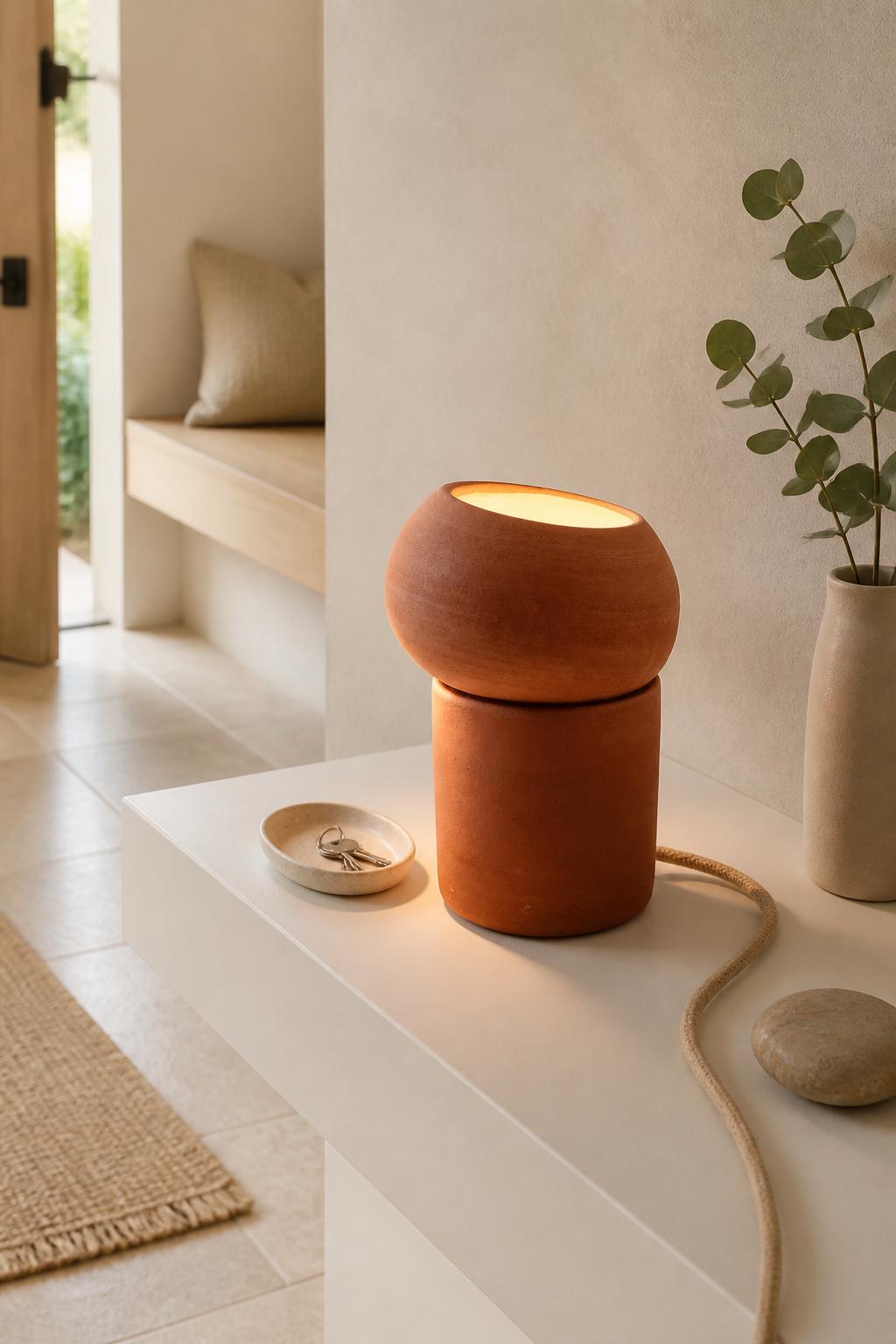 Lampe sculpturale en terre de Xing, vue 8 sur 10, luminaire artisanal en céramique brute façonné par Terresme.