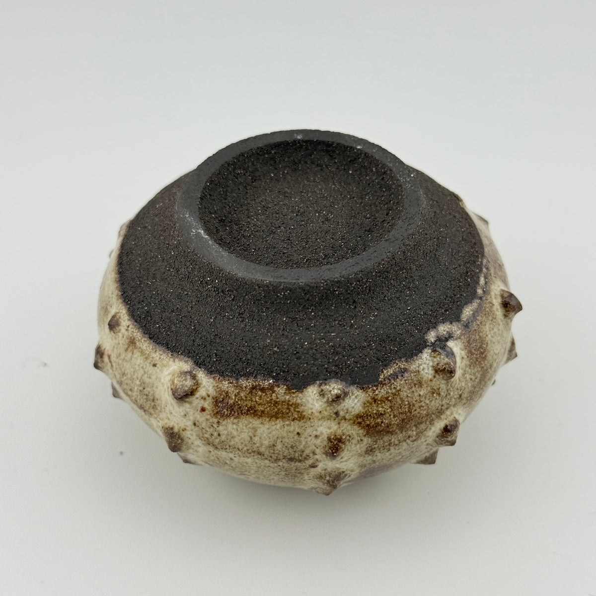Oursin en grès noir African Stone – Émail blanc pyrité brillant