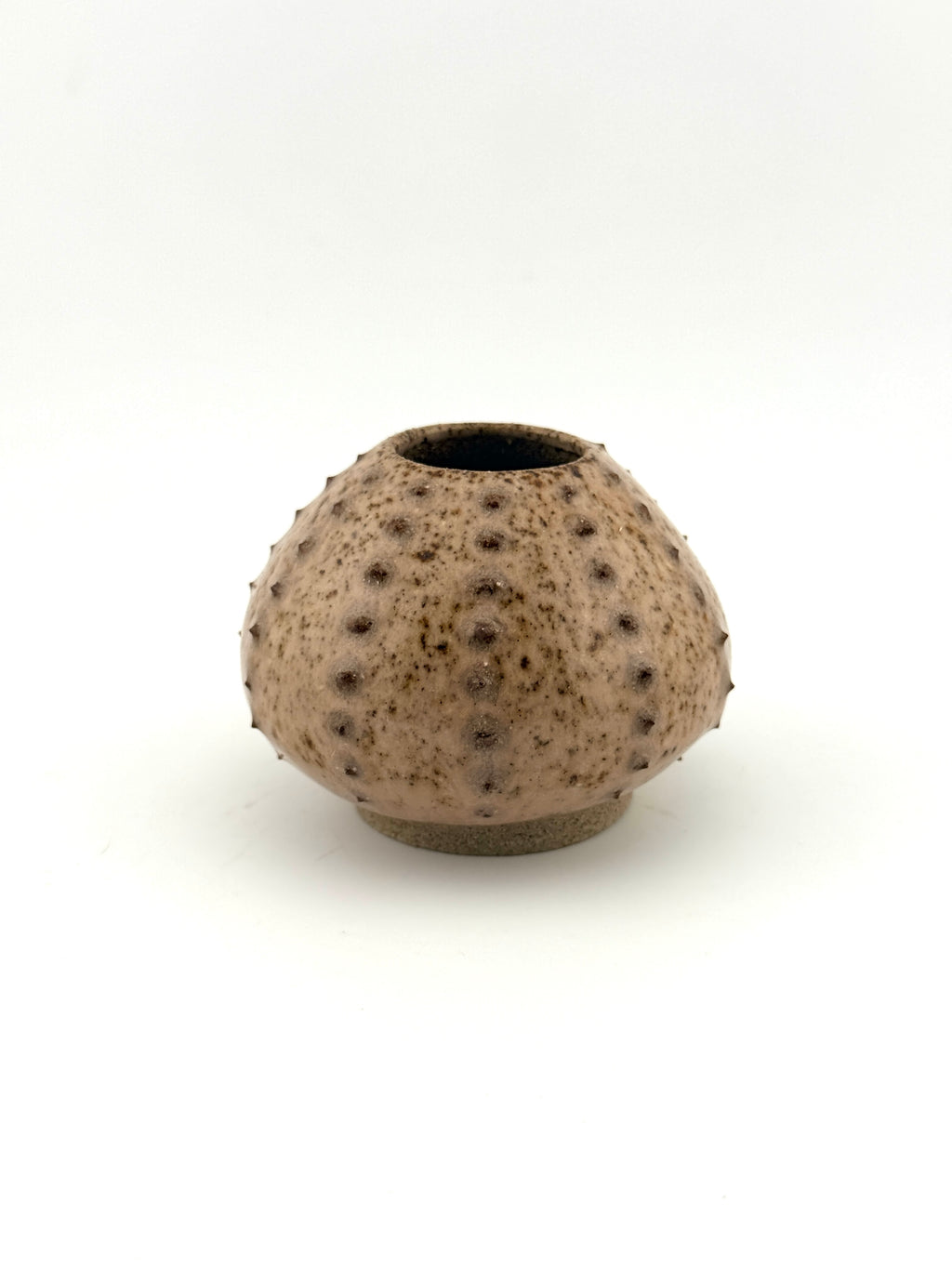 Oursin rose pyrité modèle moyen en céramique de grès wabi-sabi fait main par Terresme vue de face sur fond blanc