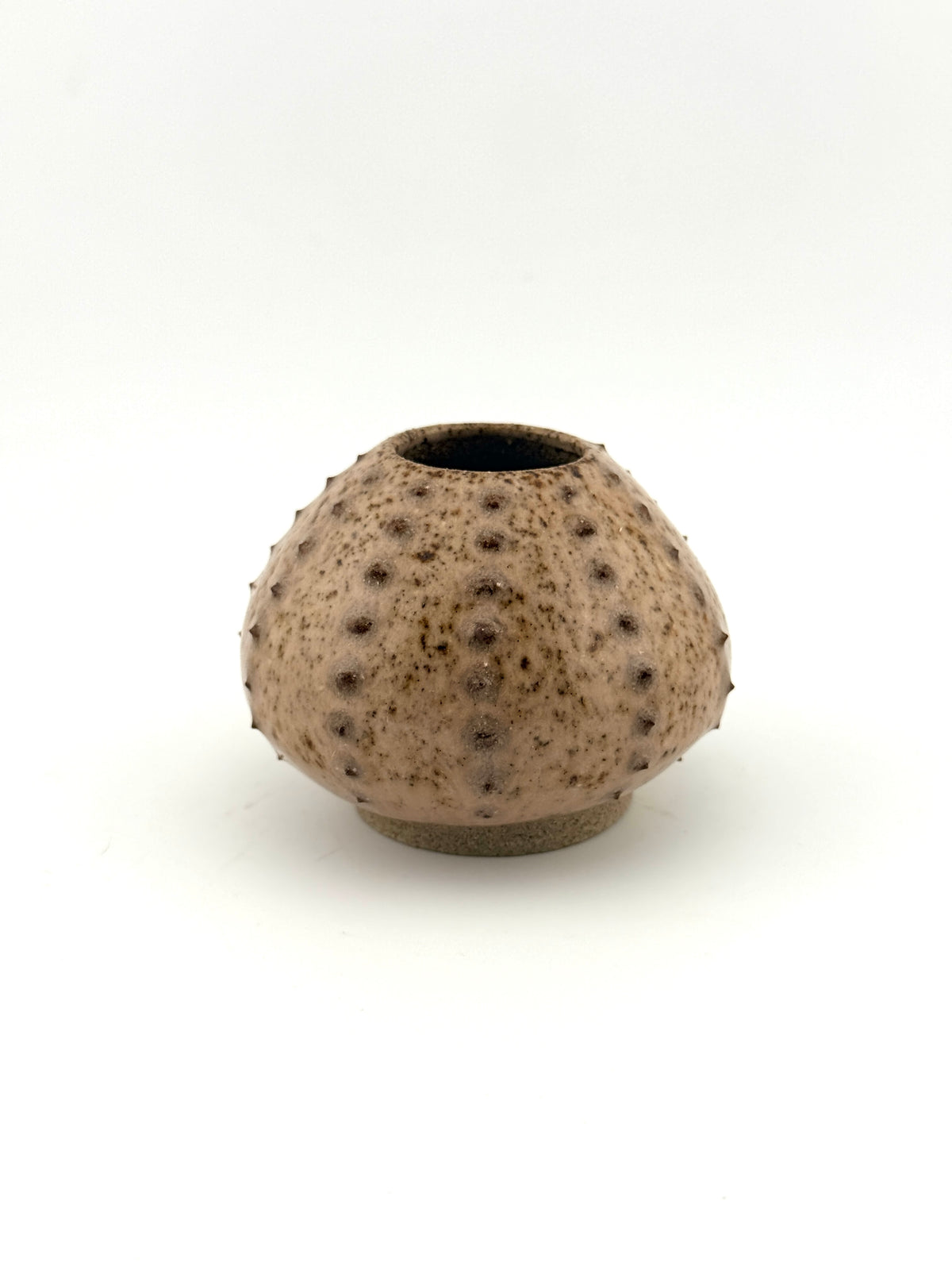Oursin rose pyrité modèle moyen en céramique de grès wabi-sabi fait main par Terresme vue de face sur fond blanc