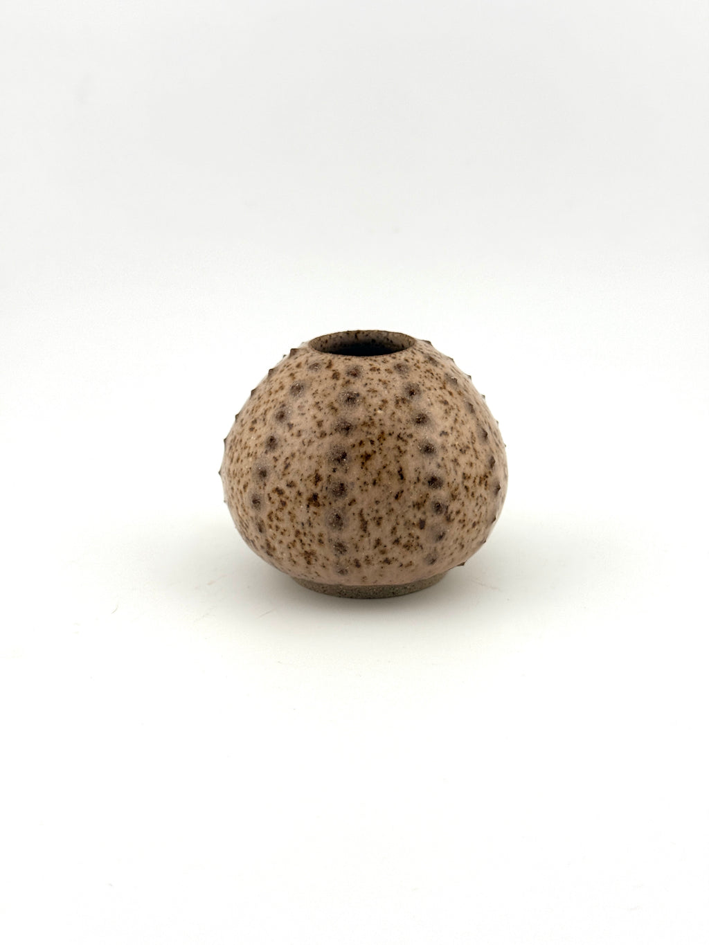 Oursin rose pyrité petit modèle en céramique de grès wabi-sabi fait main par Terresme vue de face sur fond blanc