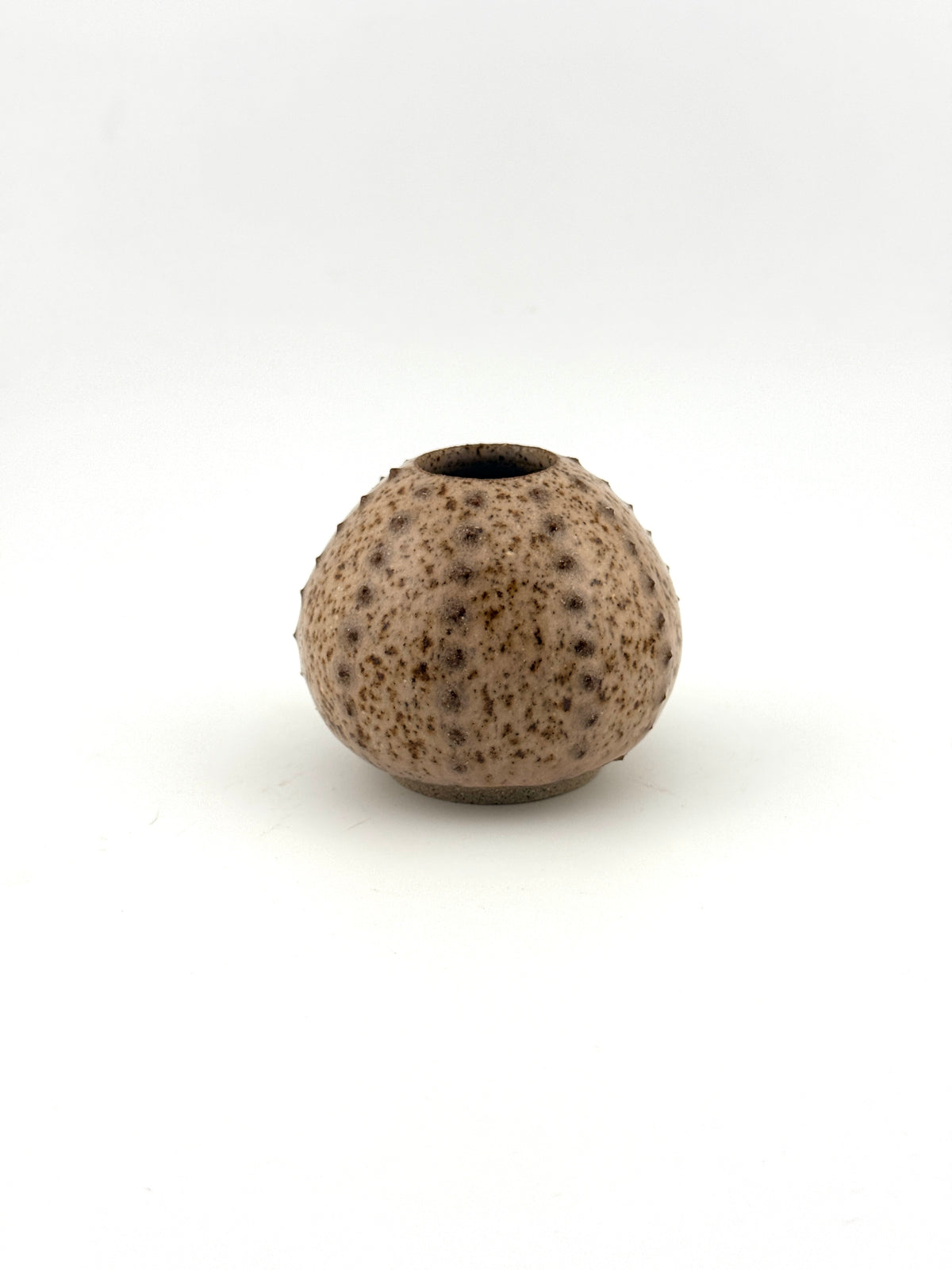 Oursin rose pyrité petit modèle en céramique de grès wabi-sabi fait main par Terresme vue de face sur fond blanc