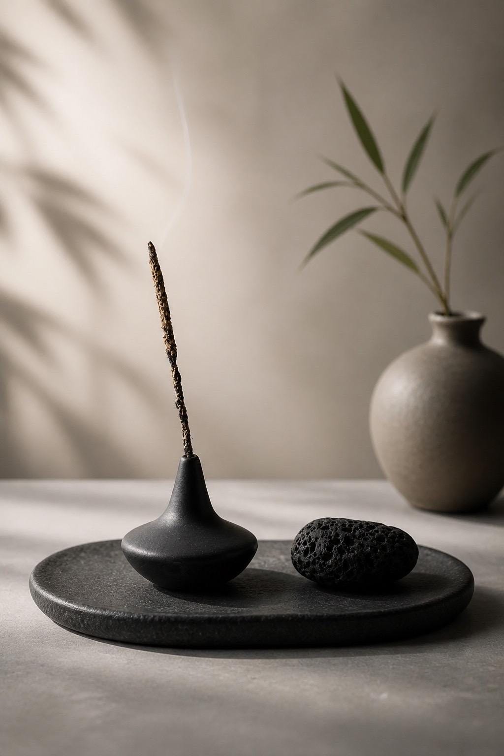 Porte-encens rituel en faïence noire au style japandi, fait main par Terresme — vue 2 sur 10.