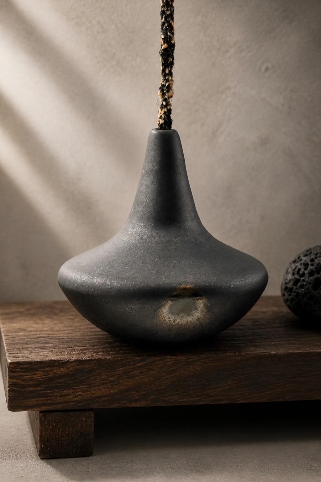 Porte-encens rituel en faïence noire au style japandi, fait main par Terresme — vue 3 sur 10.
