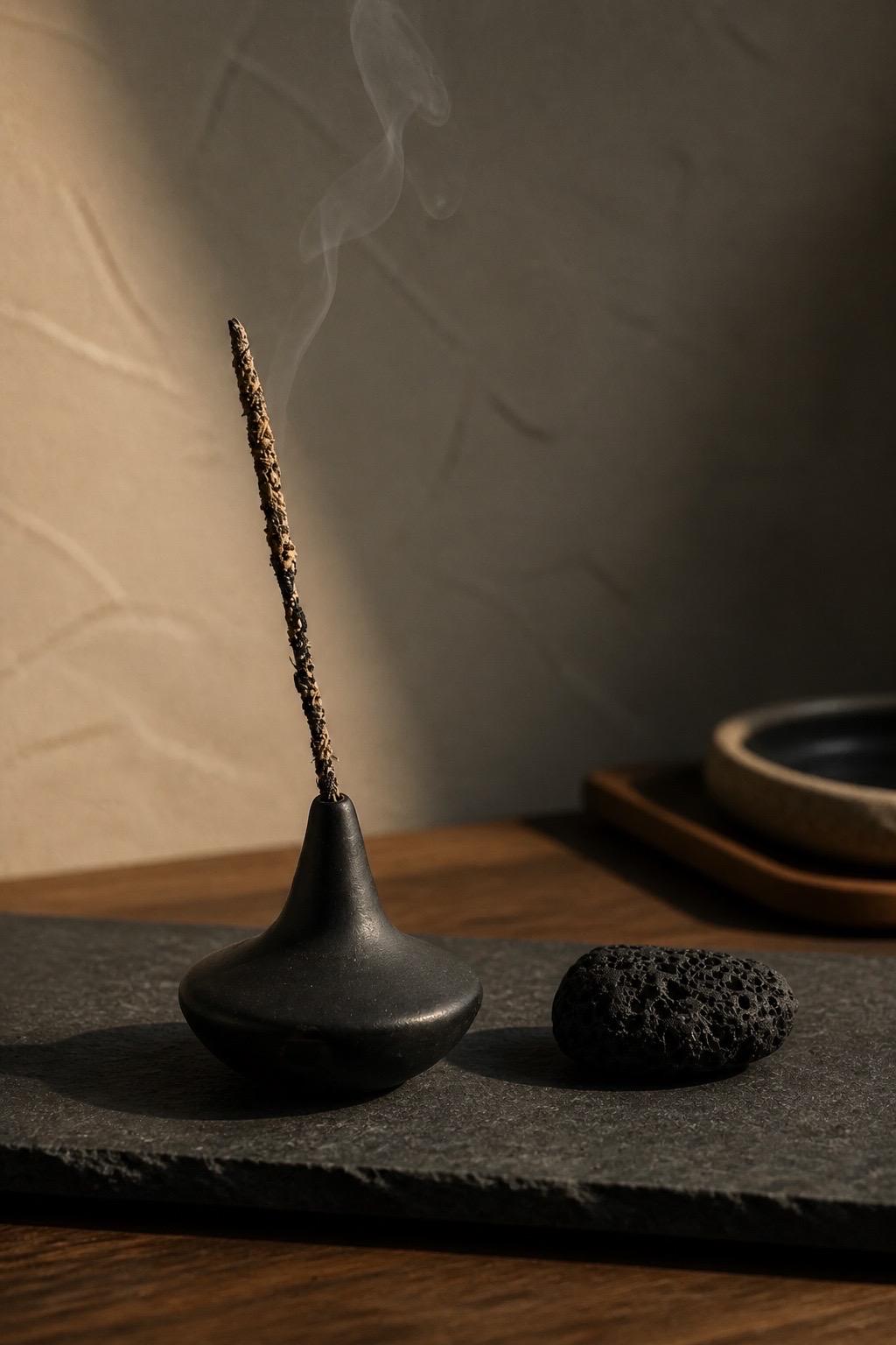 Porte-encens rituel en faïence noire au style japandi, fait main par Terresme — vue 4 sur 10.