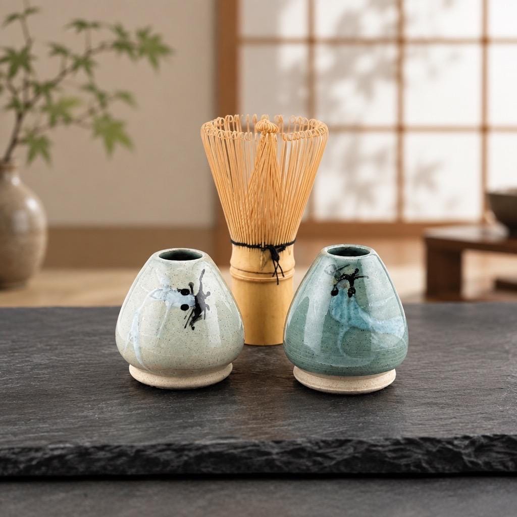 Porte-fouet Matcha en grès, chasen holder artisanal en céramique japandi par Terres.me