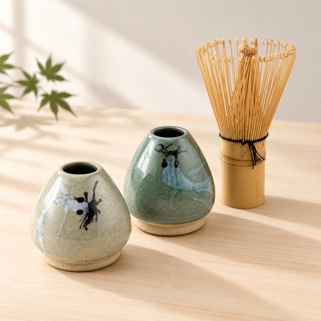 Porte-fouet Matcha en grès, chasen holder artisanal en céramique japandi par Terres.me