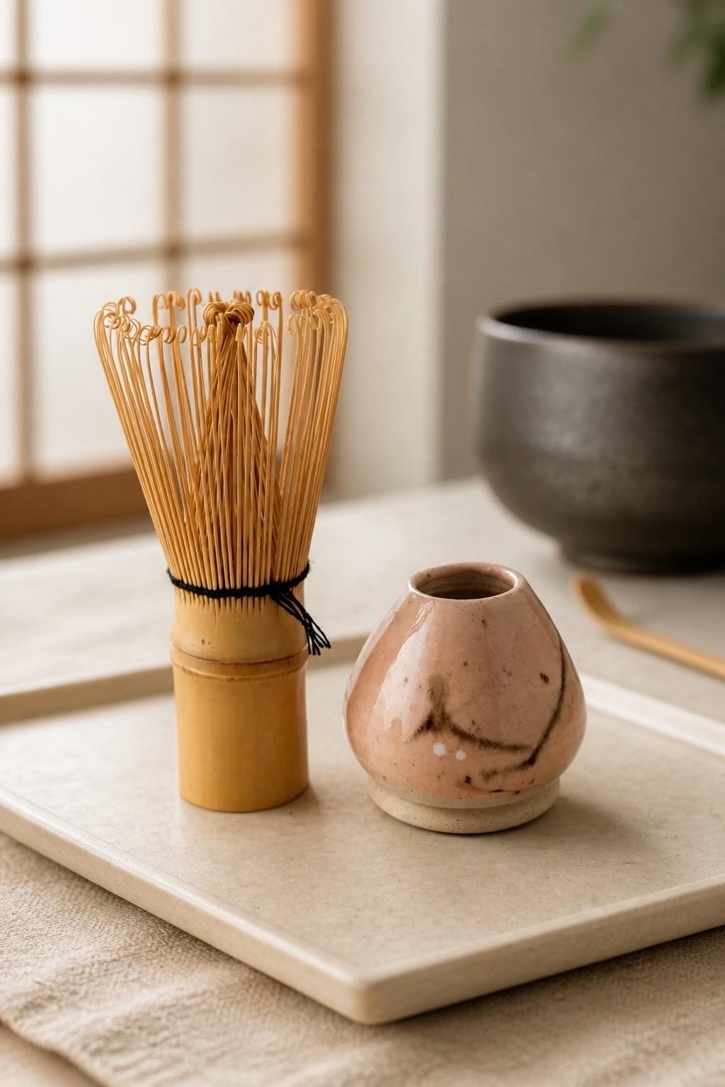 Porte-fouet matcha en grès porcelainique avec décor sumi-e cobalt, vue 2 sur 10, façonné à la main par Terresme.