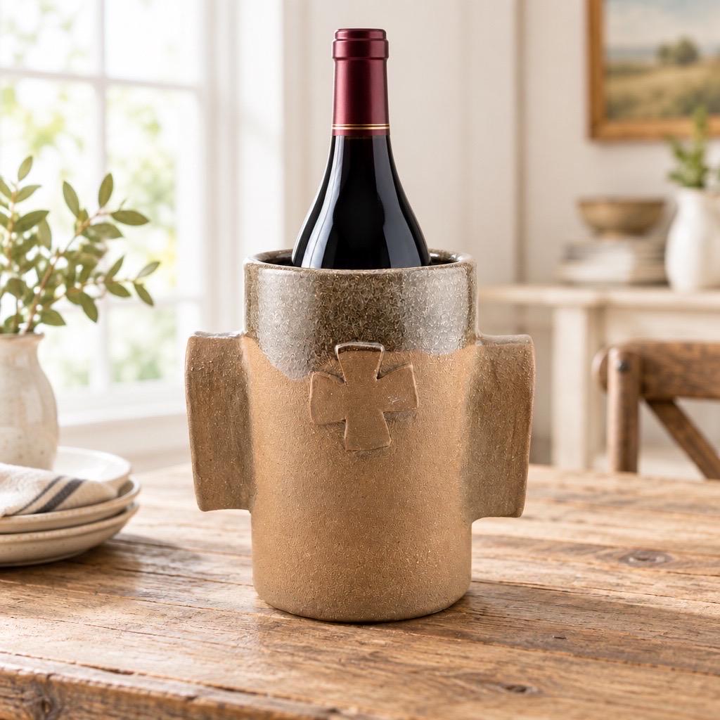 Refroidisseur de bouteille artisanal en grès rouge de Bourgogne, finition naturelle et émail brillant – Terres.me