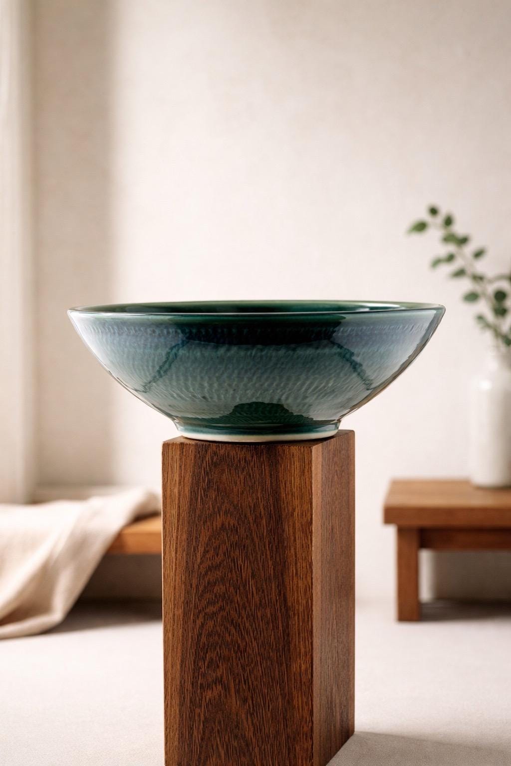 Saladier Wabi-Sabi en grès porcelainique, surface vert Rainforest révélée par la cuisson, Terres.me.
