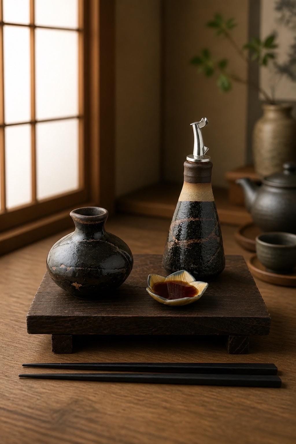 Shoyu Sashi en grès chamotté et Ash glaze céladon, faits main par Terresme — vue 3 sur 10.