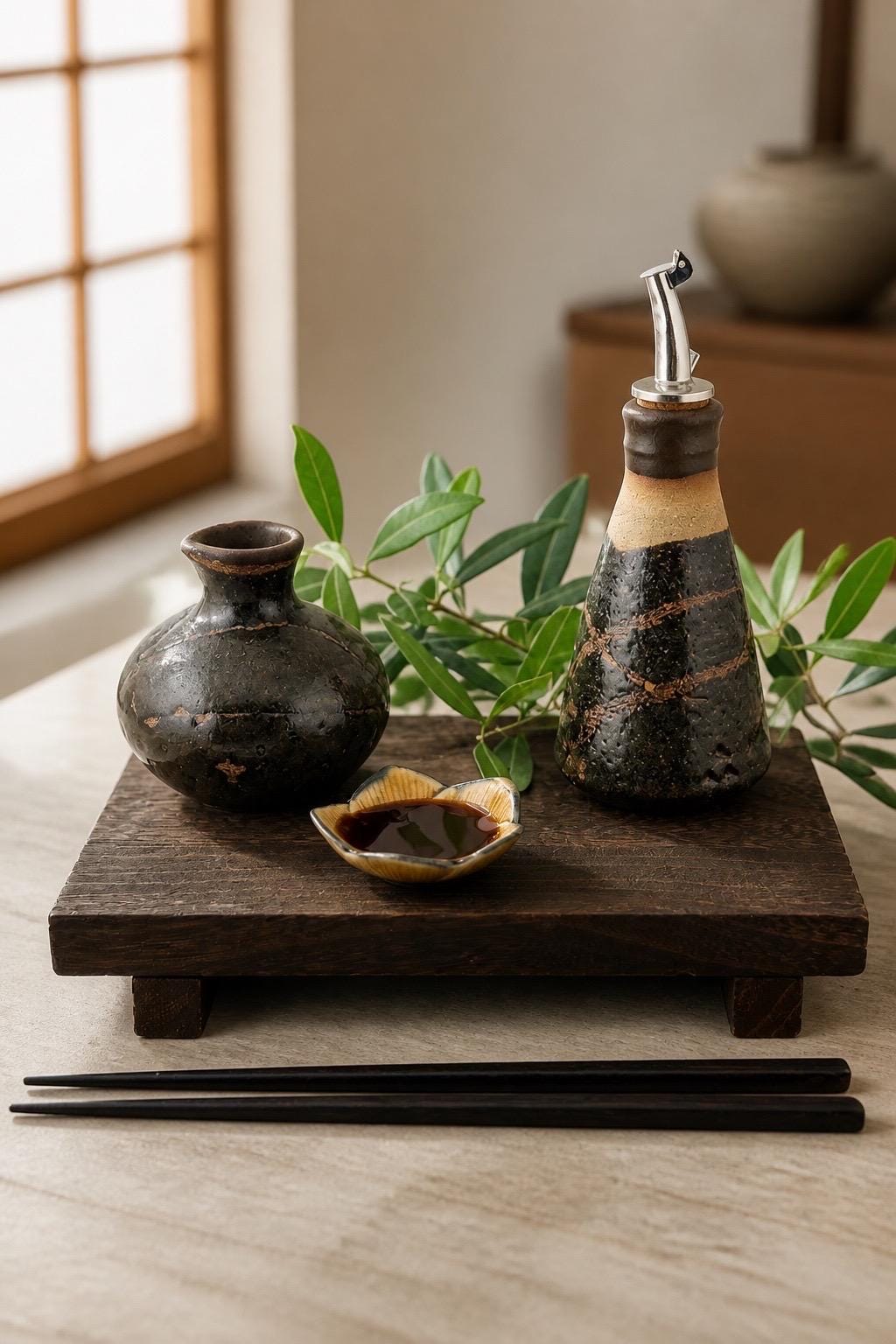 Shoyu Sashi en grès chamotté et Ash glaze céladon, faits main par Terresme — vue 4 sur 10.