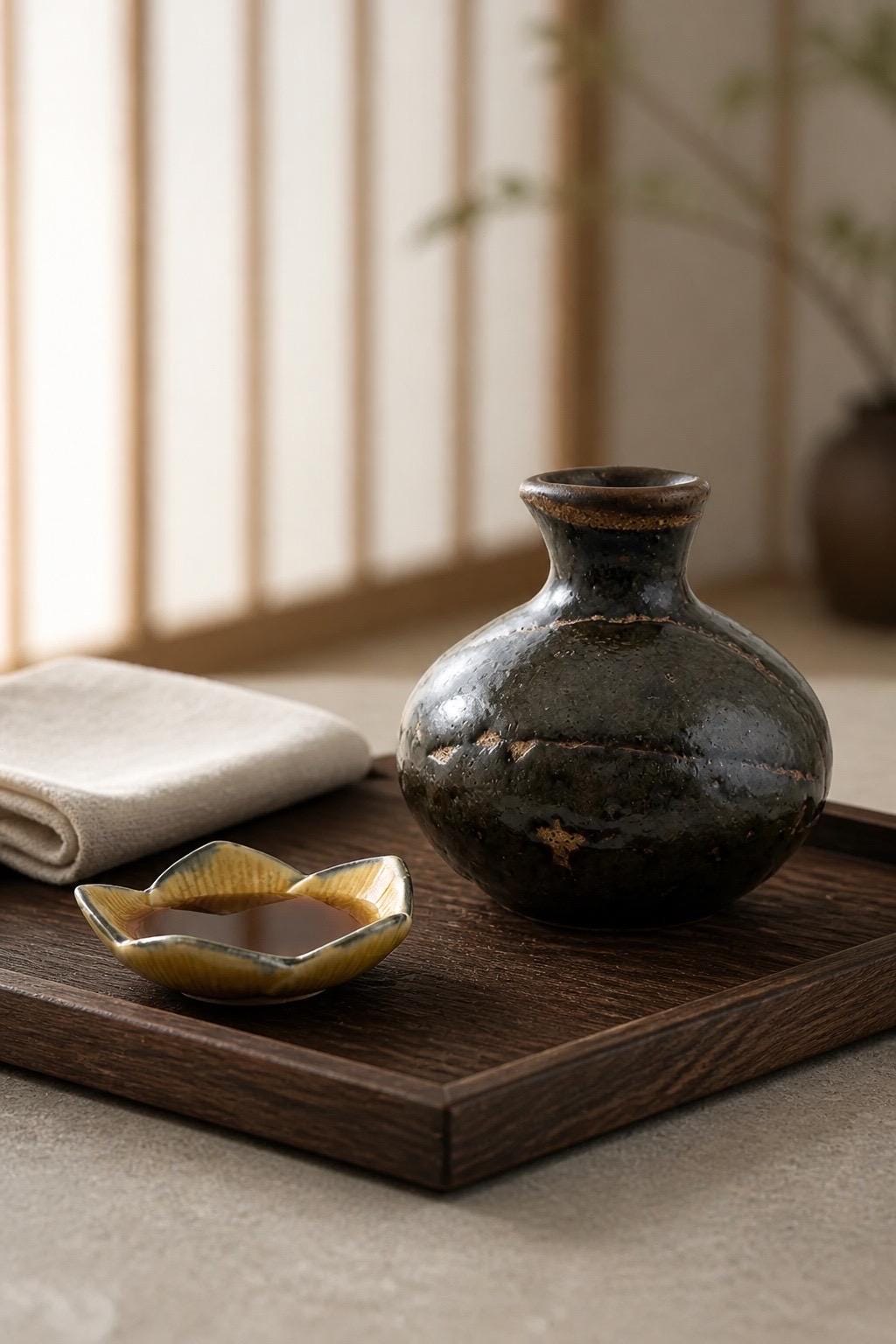 Shoyu Sashi en grès chamotté et Ash glaze céladon, faits main par Terresme — vue 6 sur 10.