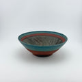 Suribachi artisanal en Grès rouge Xing – Mortier japonais, bord bleu Isara